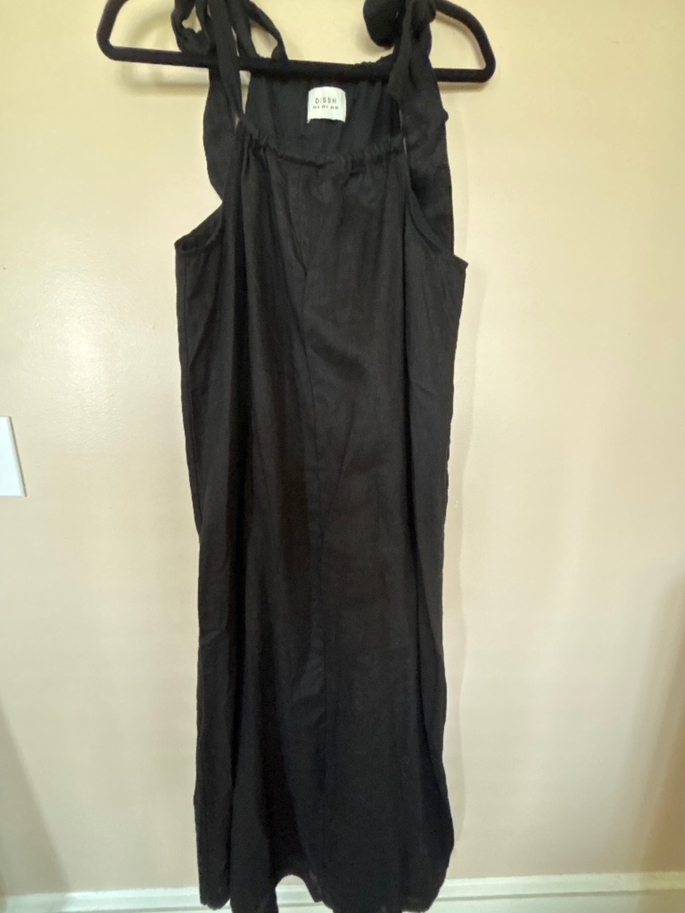 DISSH Black 100% Linen Tie Shoulder Maxi Dress Size 4
